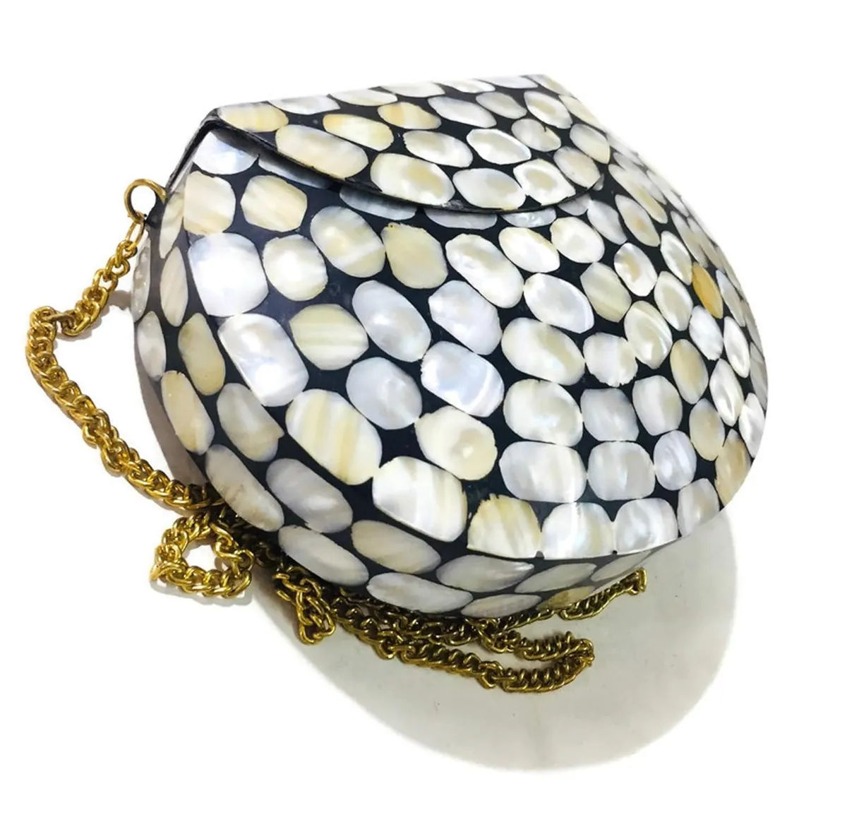 Silver Pearl Metal Ethnic Handbag for Women